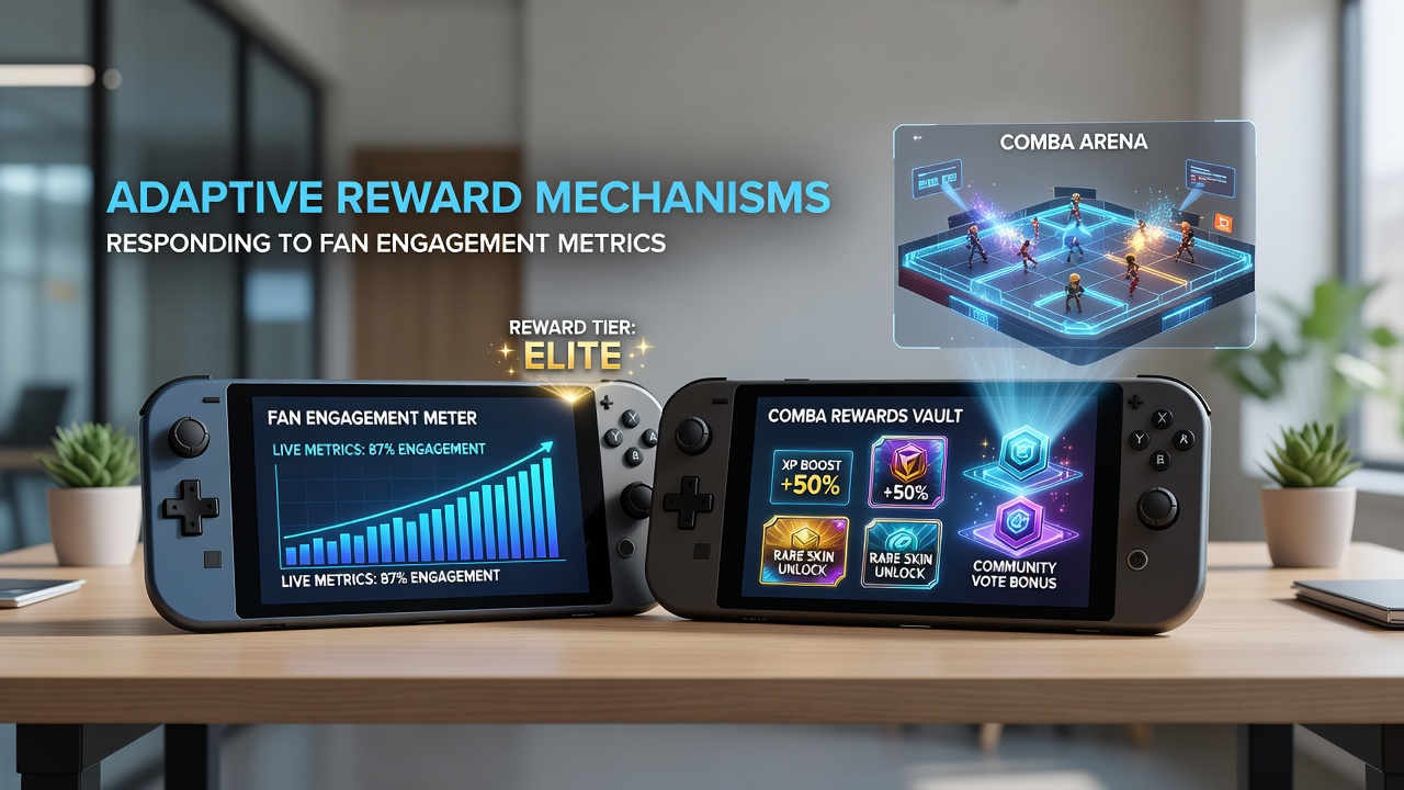 Analytics dashboard showing adaptive reward calibrations based on combat league fan interaction data