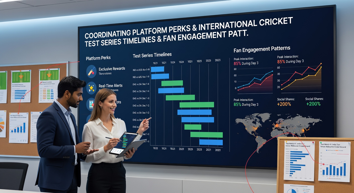 Mobile app interface showing cricket series timeline with coordinated fan rewards and engagement metrics