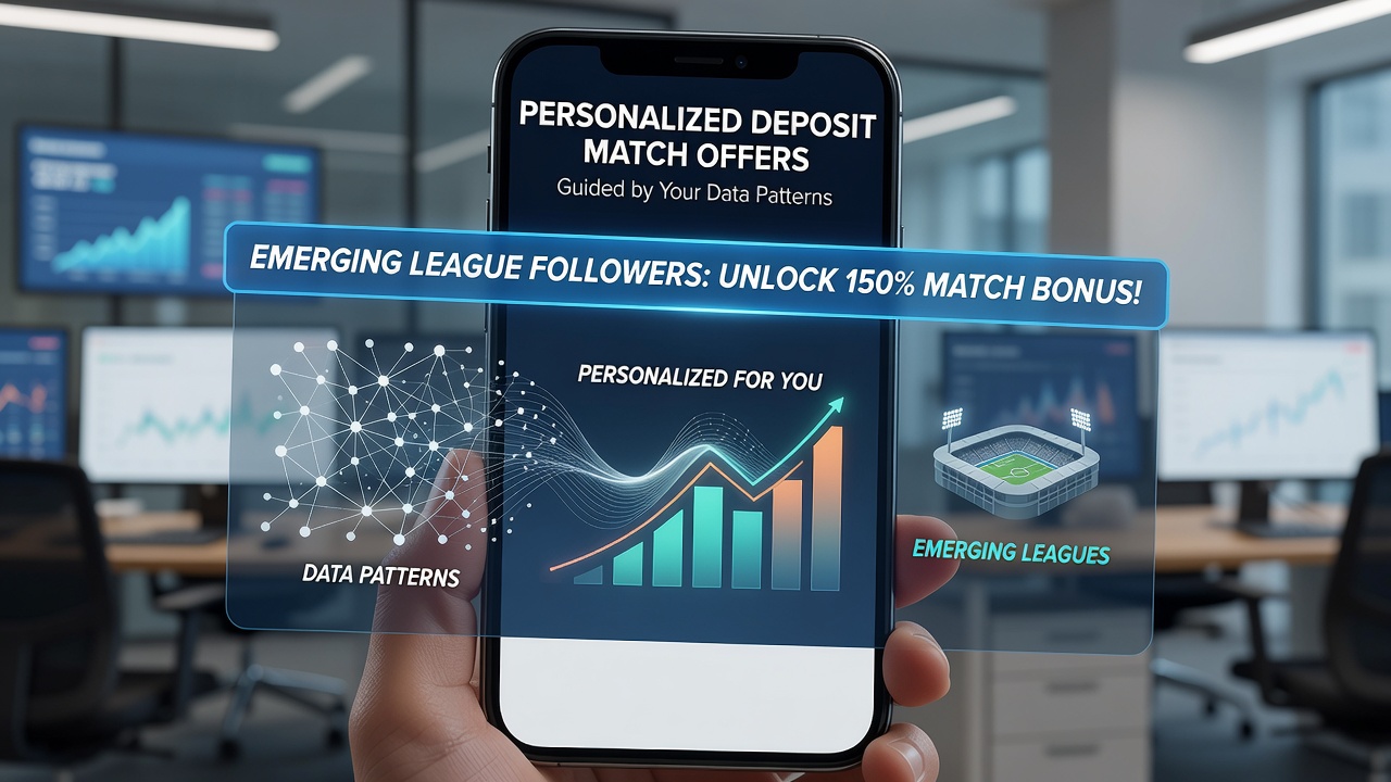 Smartphone interface displaying a tailored deposit match promotion based on league following data