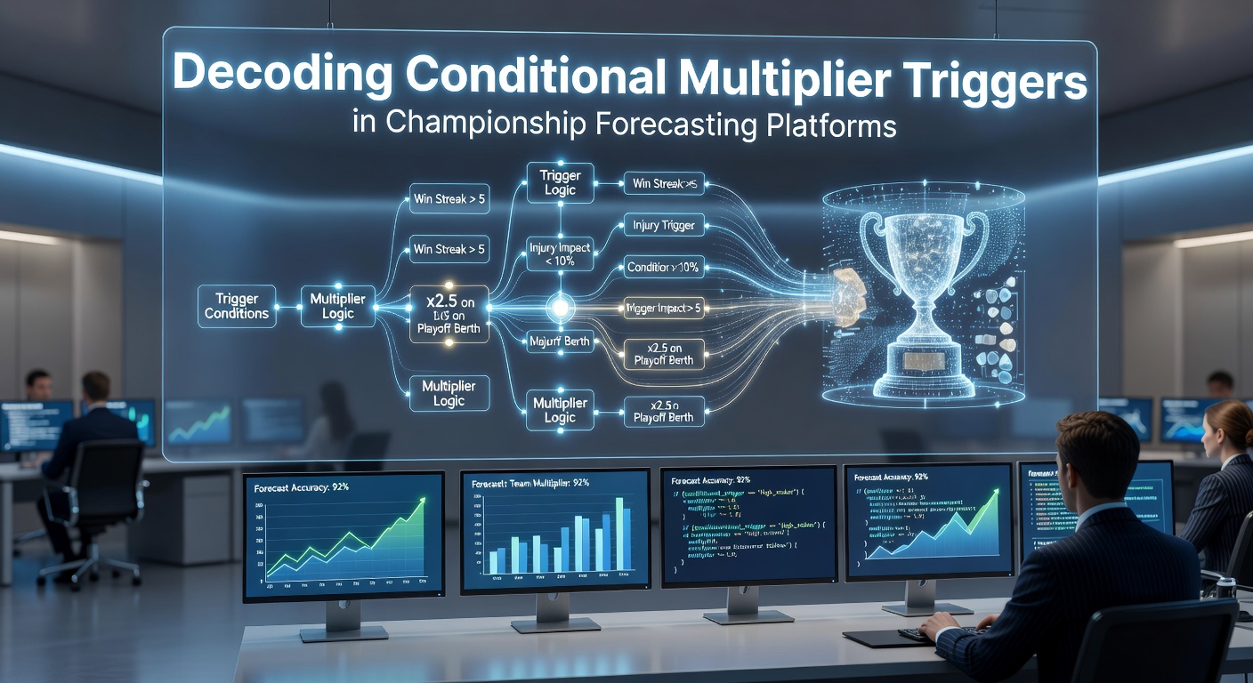 Championship forecasting platform interface showing multiplier trigger indicators and prediction dashboards