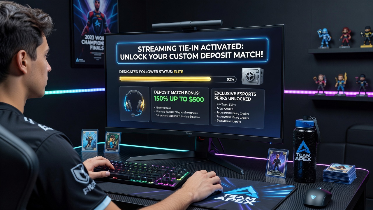 Esports fans access linked accounts to receive deposit matches prompted by off-season streaming activity