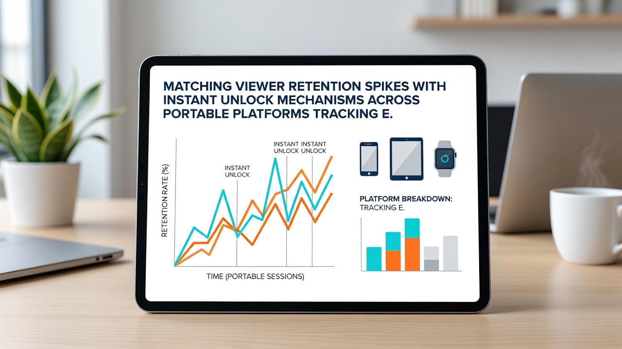 Analytics dashboard on tablet showing synchronized retention metrics and unlocked content modules for athletic circuits
