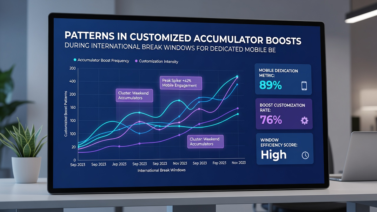 Analytics dashboard displaying accumulator boost patterns across international fixtures