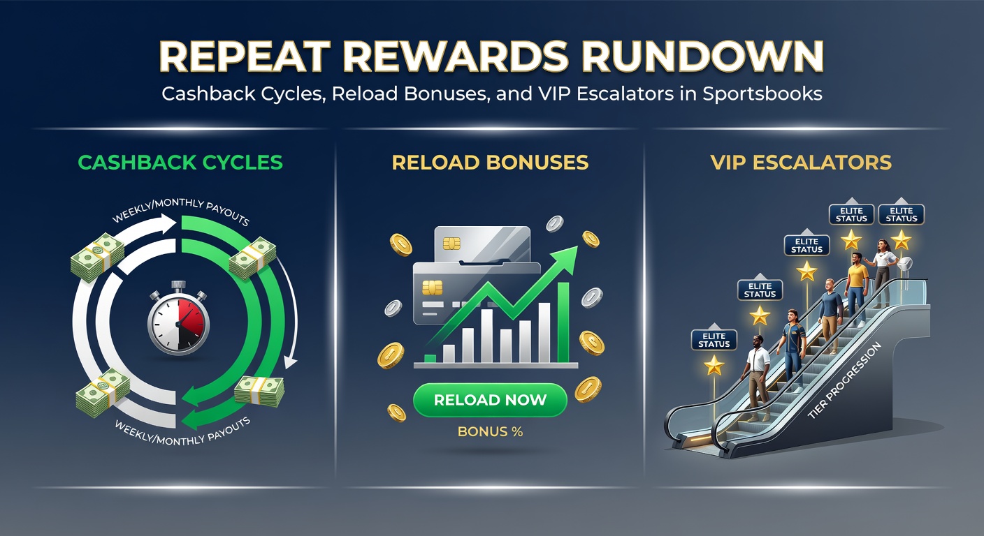 Screenshot of a sportsbook VIP ladder with cashback percentages rising per tier, reload bonus notifications, and cycle timers