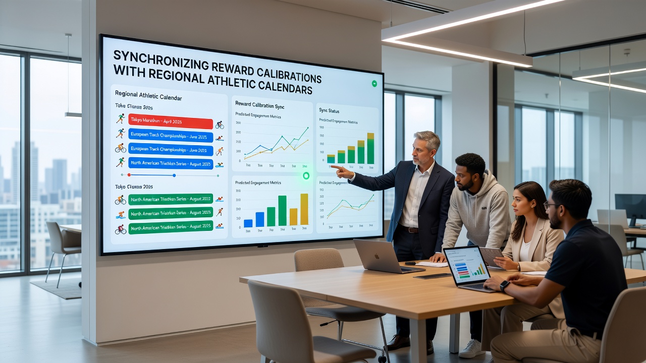Dashboard view showing reward calibration metrics overlaid on a global athletic calendar for June 2026 event planning