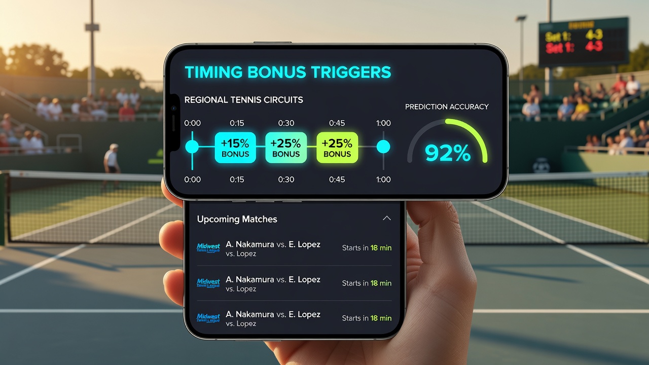 Mobile screen showing synchronized bonus activation during a regional tennis tournament