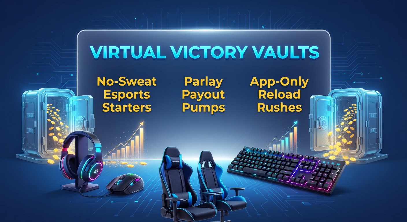 Close-up of a mobile app screen showing parlay payout boosts and reload rush notifications amid a virtual esports vault interface